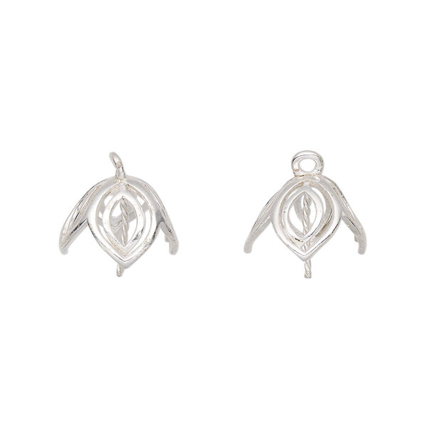 Cup, silver-plated brass, 10mm open leaves with twisted peg, fits 8-10mm bead. Sold individually. image number 0