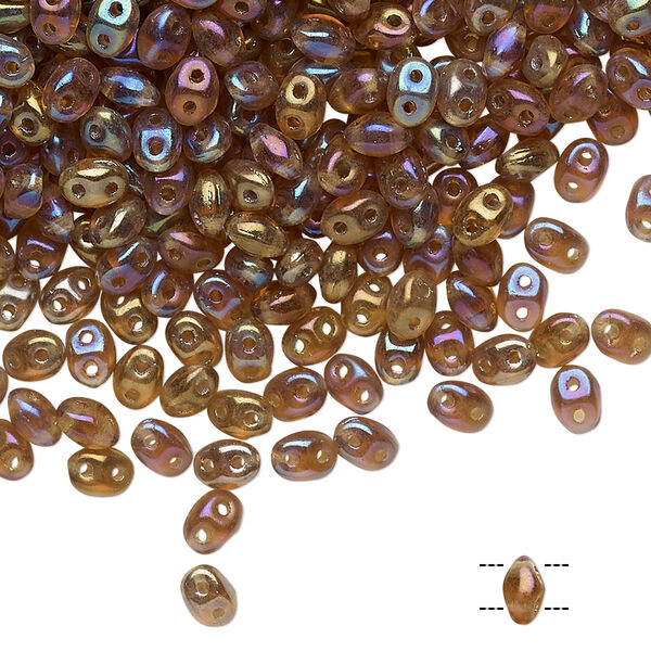 Bead, Preciosa Twin™ Pressed Twin, Czech pressed glass, rainbow light brown, 5x2.5mm oval with 2 holes. Sold per 10-gram pkg. image number 0