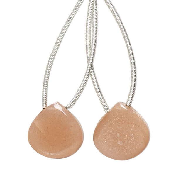Peach moonstone 1pkg2, hand-cut top-drilled puffed teardrop bead natural B grade, 14x14mm image number 0