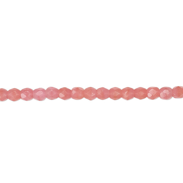 Bead, Czech fire-polished glass, opaque pink, 3mm round. Sold per 15-1/2" to 16" strand, approximately 130 beads. image number 0