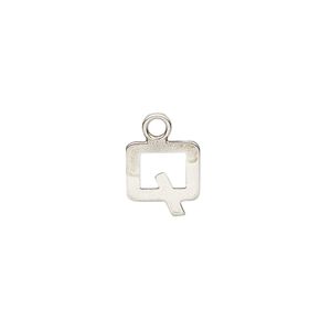 Charm, sterling silver, 10x9mm single-sided modern square alphabet letter Q. Sold individually.