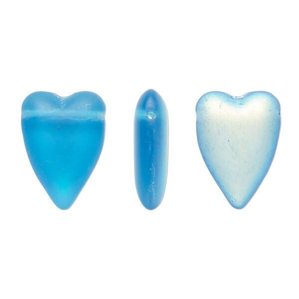 Bead, Czech pressed glass, blue frost AB, 18x13mm heart. Sold per 15" to 16" strand. image number 0