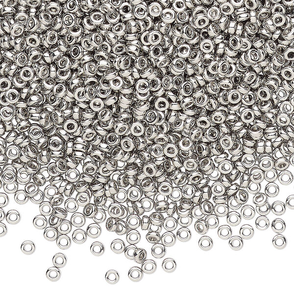 Seed bead, Miyuki, glass, pkg/4g, 2.2x1mm spacer rondelle, opaque palladium-plated, (SPR2.2-194). image number 0