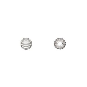 Bead, sterling silver, 6mm seamless corrugated round. Sold per pkg of 2.
