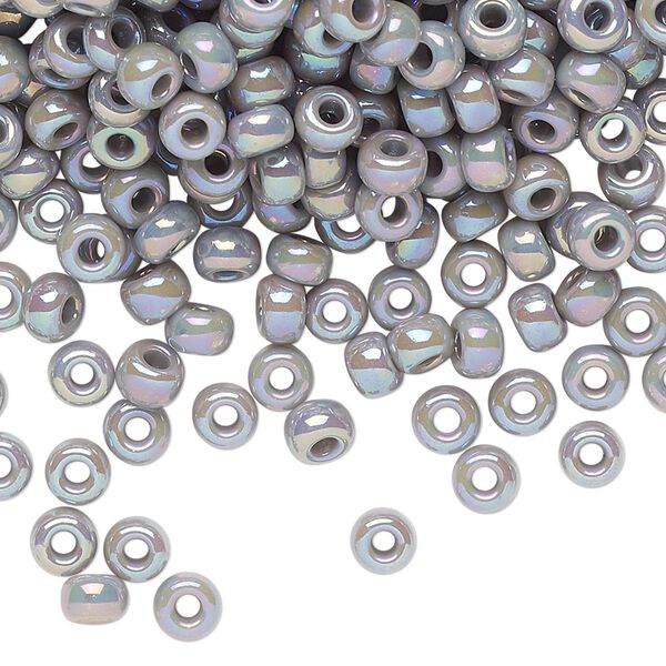 Seed bead, Miyuki, glass, pkg/250g, #6 rocaille, opaque rainbow ghost grey, (RR-489). image number 0