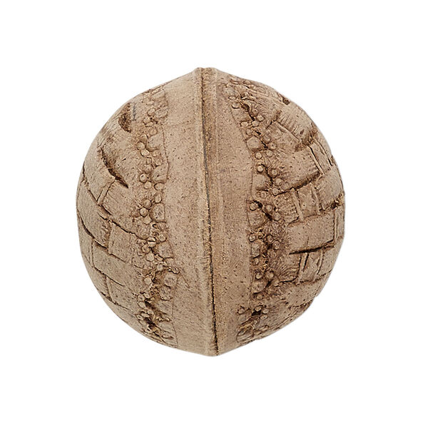 Bead, leather, brown, 23-27mm round with etched weave design. Sold individually. image number 0