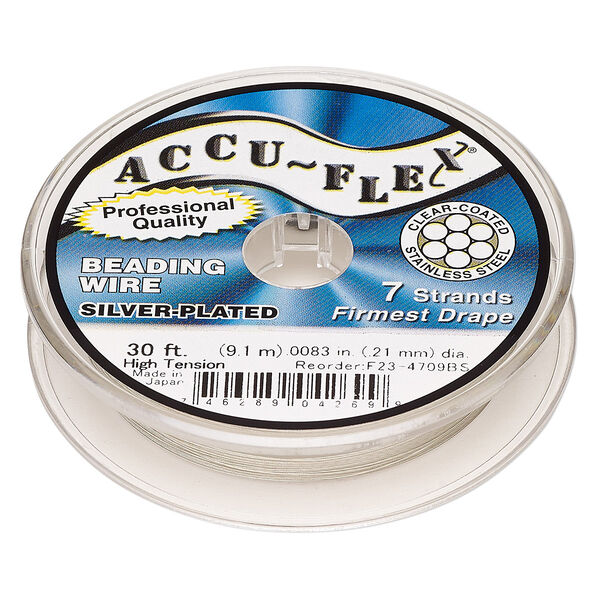 Beading wire, Accu-Flex®, nylon and silver-plated stainless steel, clear, 7 strand, 0.0083-inch diameter, high tension. Sold per 30-foot spool. image number 0