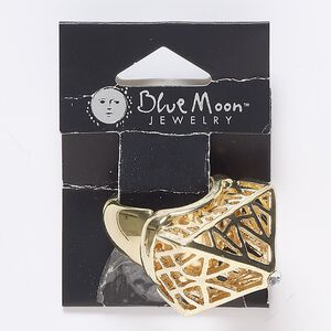 Ring, stretch, acrylic and gold-finished "pewter" (zinc-based alloy), clear, 19mm wide, 28x22x19mm, adjustable from size 6-1/2 to 9. Sold individually.