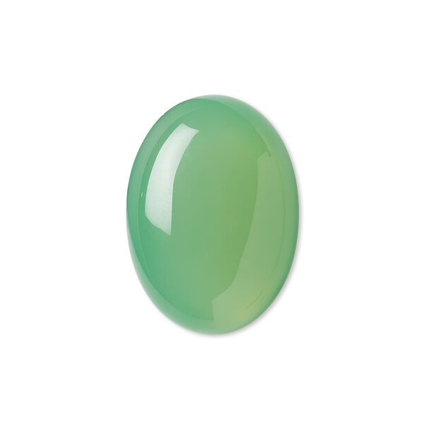 Cabochon, green chalcedony (dyed), light to medium, 25x18mm calibrated oval, B grade, Mohs hardness 6-1/2 to 7. Sold individually. image number 0