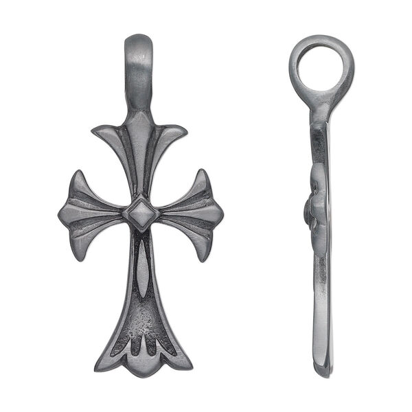 Pendant, Almost Jewelry™, "pewter" (zinc-based alloy), 54x27mm cross. Sold individually. image number 0