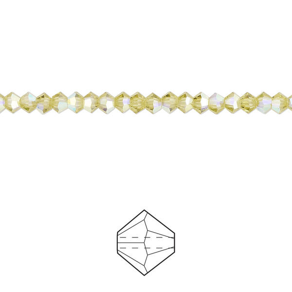 Bead 48pk acid yellow AB, Preciosa Czech crystal 3mm bicone image number 0