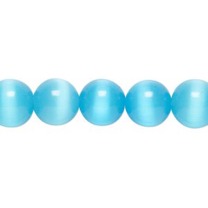 Bead, cat's eye glass (fiber optic glass), turquoise blue, 10mm round, quality grade. Sold per 15-1/2" to 16" strand.
