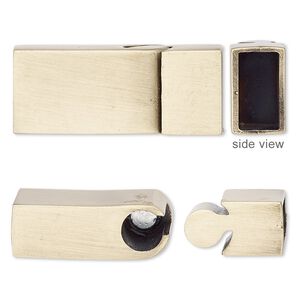 Clasp magnetic slide lock 1pkg1 brass-plated "pewter" (zinc alloy), 30x13mm rectangle / fits 11x5.5mm cord, 1-strand