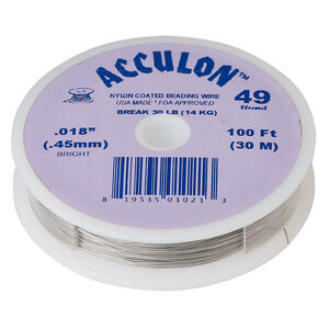 Beading wire, Acculon®, nylon-coated stainless steel, clear, 49 strand, 0.018-inch diameter. Sold per 100-foot spool.