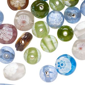 Bead mix, millefiori glass, translucent mixed colors, 9x5mm-14x10mm mixed shapes. Sold per 3-ounce pkg, approximately 90 beads.