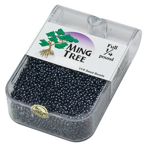 Seed bead, Ming Tree™, glass, pkg/1/4 pound, #11 round, opaque luster black.