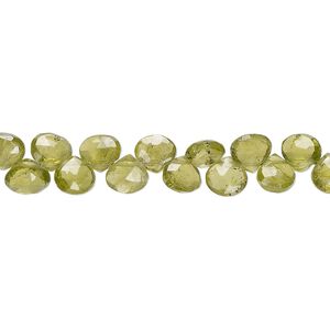 Peridot 1pkg1, hand-cut top-drilled faceted puffed teardrop bead natural 7 inch 6x5mm-7x6mm