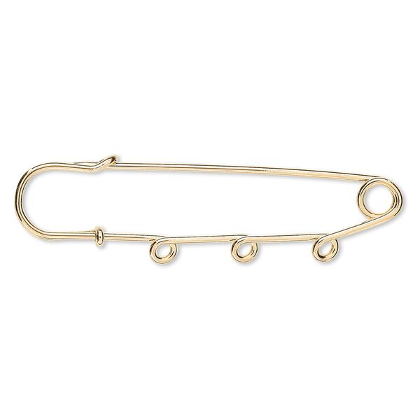 Kilt pin, gold-plated steel, 3 inches with 3 loops. Sold per pkg of 10. image number 0