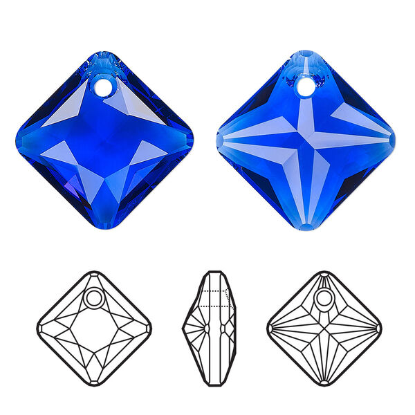 Drop 1pk majestic blue, Crystal Passions® 16mm pendant princess cut 6431 image number 0