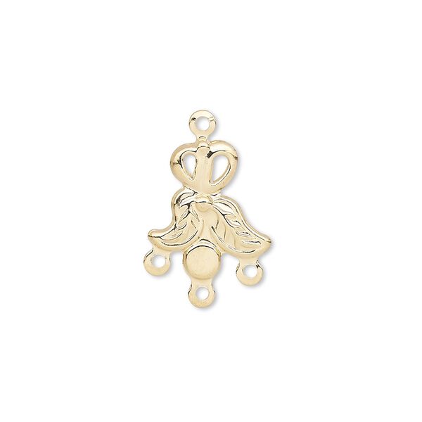 Drop, gold-plated steel, 14x13mm single-sided double leaf with 3mm round setting, 3 loops. Sold per pkg of 100. image number 0