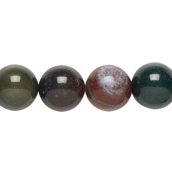 Bead, Indian bloodstone (natural), 12mm round, B grade, Mohs hardness 6-1/2 to 7. Sold per 15-1/2" to 16" strand. image number 0