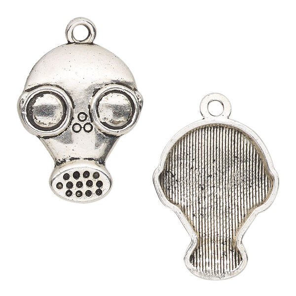 Charm, antique silver-finished "pewter" (zinc-based alloy), 24x19mm single-sided gas mask. Sold per pkg of 4. image number 0