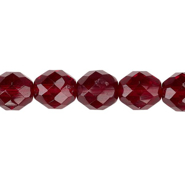 Bead, Czech fire-polished glass, translucent garnet red, 10mm faceted round. Sold per 15-1/2" to 16" strand, approximately 40 beads. image number 0
