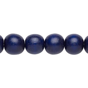 Bead, Taiwanese cheesewood (dyed / waxed), navy blue, 9-10mm round. Sold per pkg of (2) 15-1/2" to 16" strands.