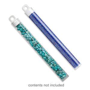 Vial, plastic, clear and white, 5 x 9/16 inch cylinder with hang tab. Sold per pkg of 100.