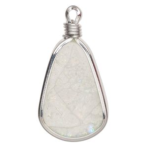 Focal steel resin 1pk 48x24mm-51x25mm teardrop, antique silver finish iridescent clear
