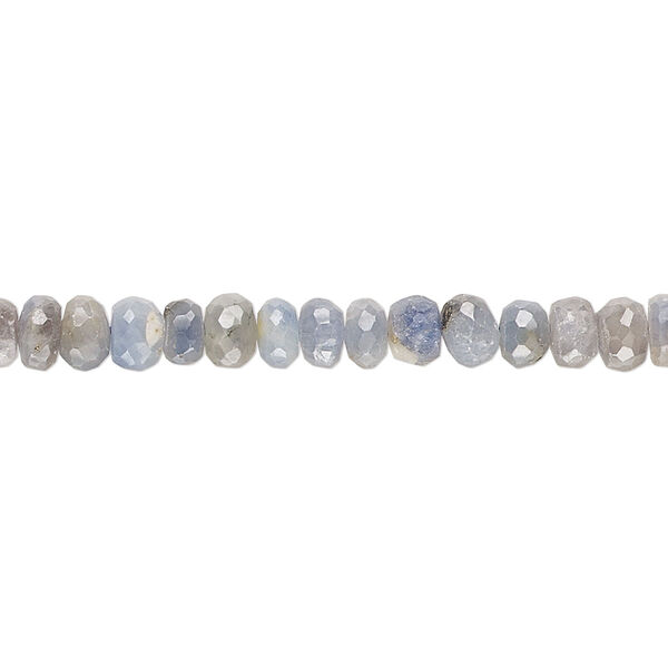 Bead, blue sapphire (heated), 6x3mm-7x5mm hand-cut faceted rondelle, C grade, Mohs hardness 9. Sold per 14-inch strand, approximately 110 beads. image number 0
