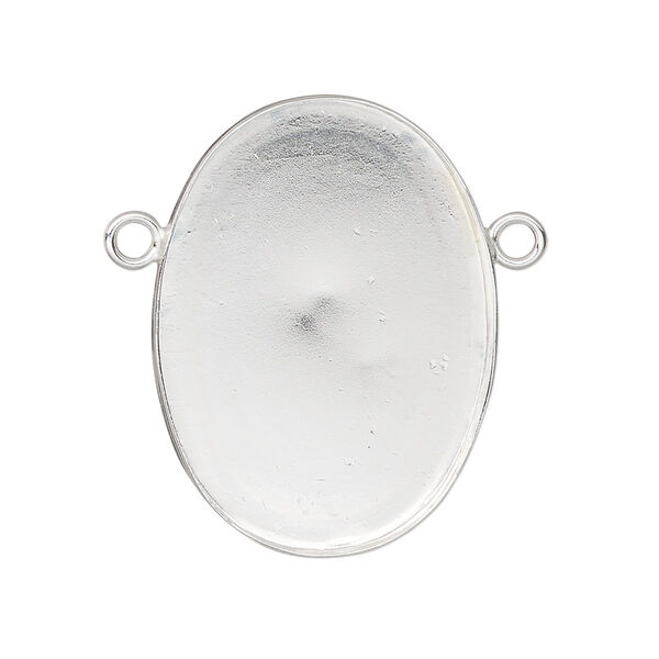 Connector, sterling silver, 31x23mm oval with 30x20mm bezel cup setting. Sold individually. image number 0