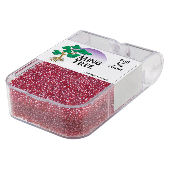 Seed bead, Ming Tree™, glass, pkg/1/4 pound, #11 round, translucent luster red. image number 0
