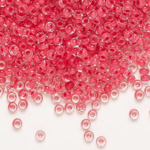 Seed bead, Preciosa Ornela Czech glass, pkg/500g, #8 rocaille, transparent terra intensive red-lined clear, (08A98).