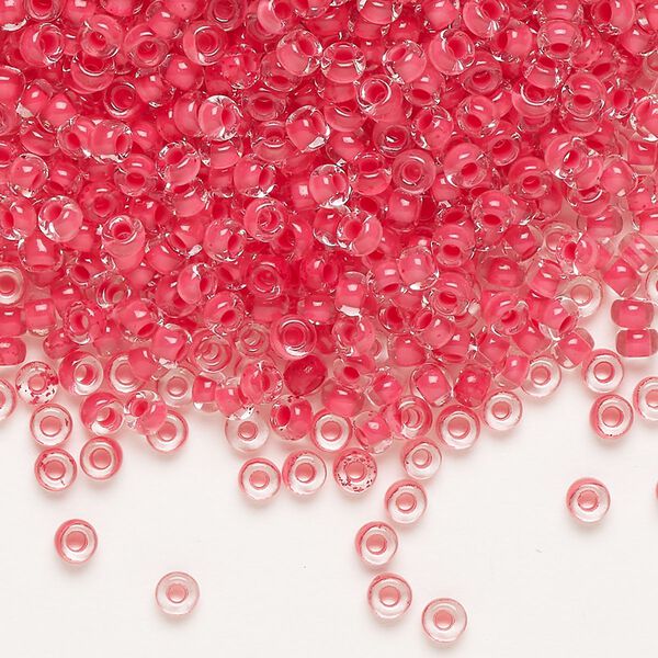 Seed bead, Preciosa Ornela Czech glass, pkg/500g, #8 rocaille, transparent terra intensive red-lined clear, (08A98). image number 0