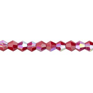 Bead 1pk opaque red AB, Celestial Crystal® 6mm bicone 15.5-16 inch