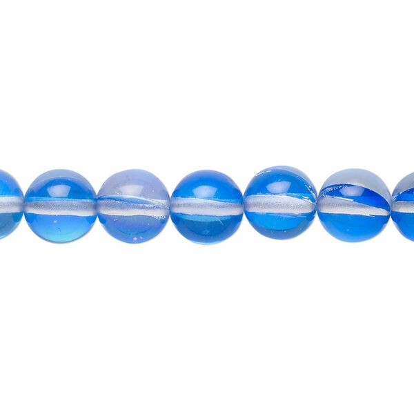 Bead, iridescent glass, transparent blue, 8mm round. Sold per 15-1/2" to 16" strand. image number 0