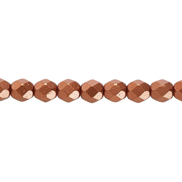 Bead, Czech fire-polished glass, opaque satin copper, 6mm faceted round. Sold per 15-1/2" to 16" strand, approximately 65 beads. image number 0