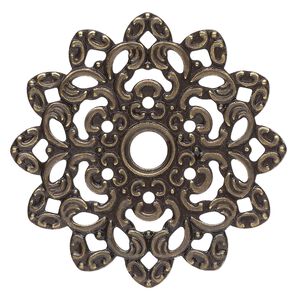 Focal, antique gold-plated steel, 47mm single-sided fancy flower. Sold per pkg of 6.