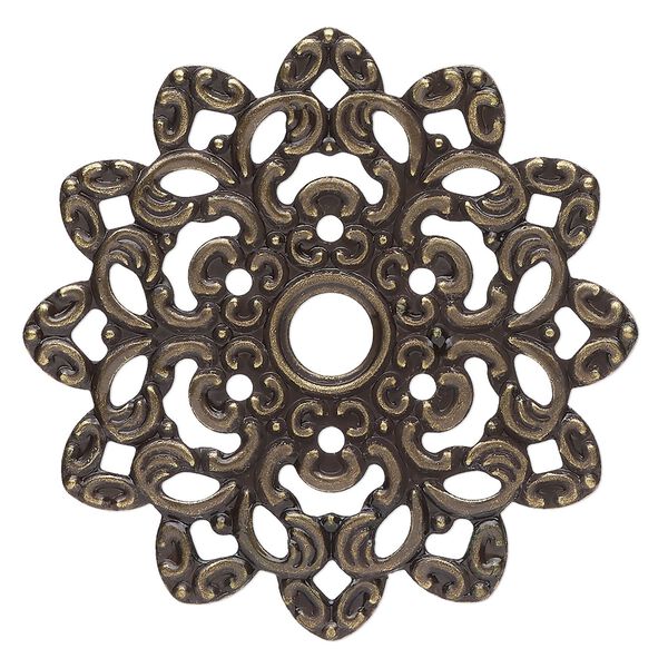 Focal, antique gold-plated steel, 47mm single-sided fancy flower. Sold per pkg of 6. image number 0