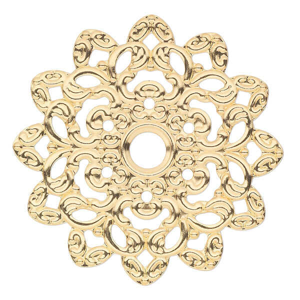 Focal, gold-plated steel, 47x47mm single-sided fancy flower. Sold per pkg of 6. image number 0