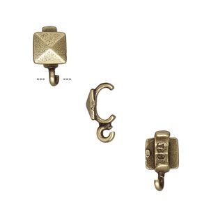 Component, JBB Findings, antiqued brass, 6x6mm faceted square with open loop, 5.5x2mm inside diameter. Sold per pkg of 2.