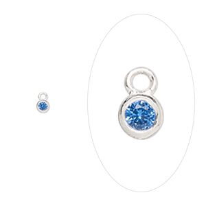 Drop, sterling silver and cubic zirconia, December blue topaz, 2.5mm single-sided birthstone round. Sold per pkg of 2.