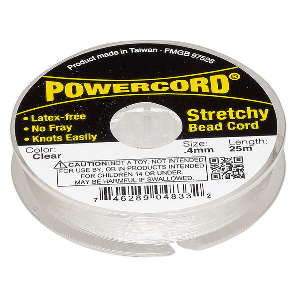 Cord, Powercord®, elastic, clear, 0.4mm, 3.5 pound test. Sold per 25-meter spool. image number 0