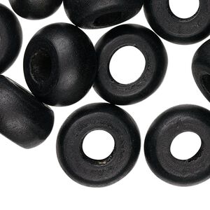 Bead, wood (dyed), black, 18x10mm hand-cut rondelle Sold per pkg of 25.