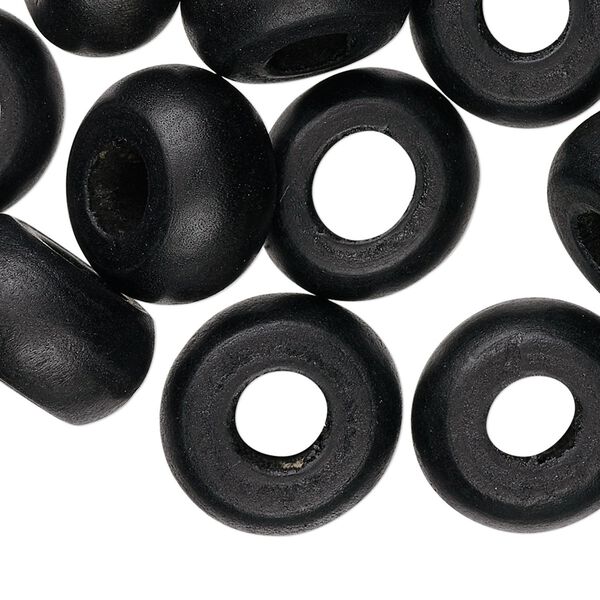 Bead, wood (dyed), black, 18x10mm hand-cut rondelle Sold per pkg of 25. image number 0