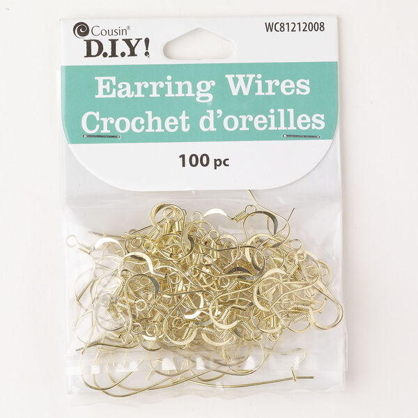 Ear wire mix, steel, pkg/50 pairs, gold finish, 16mm kidney with open loop and 34mm fishhook with 4mm coil and open loop, 21 gauge. image number 0