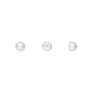 Pearl, White Lotus™, cultured freshwater (bleached), white, 4.5-5mm half-drilled button, B grade, Mohs hardness 2-1/2 to 4. Sold per pair.