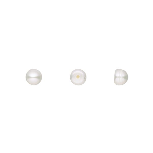 Pearl, White Lotus™, cultured freshwater (bleached), white, 4.5-5mm half-drilled button, B grade, Mohs hardness 2-1/2 to 4. Sold per pair. image number 0