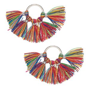 Component, cotton and silver-finished brass, multicolored, 28x20mm tassel. Sold per pkg of 2.